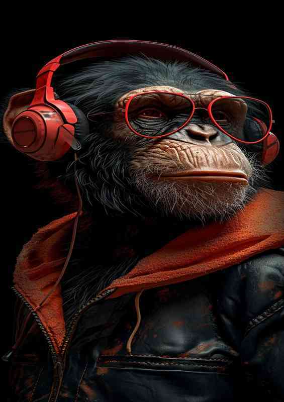 Cool monkey listening to headphones | Di-Bond