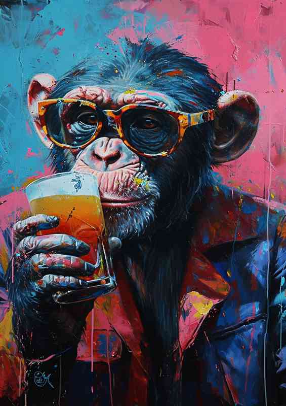 Cool painted monkey having a drink | Canvas