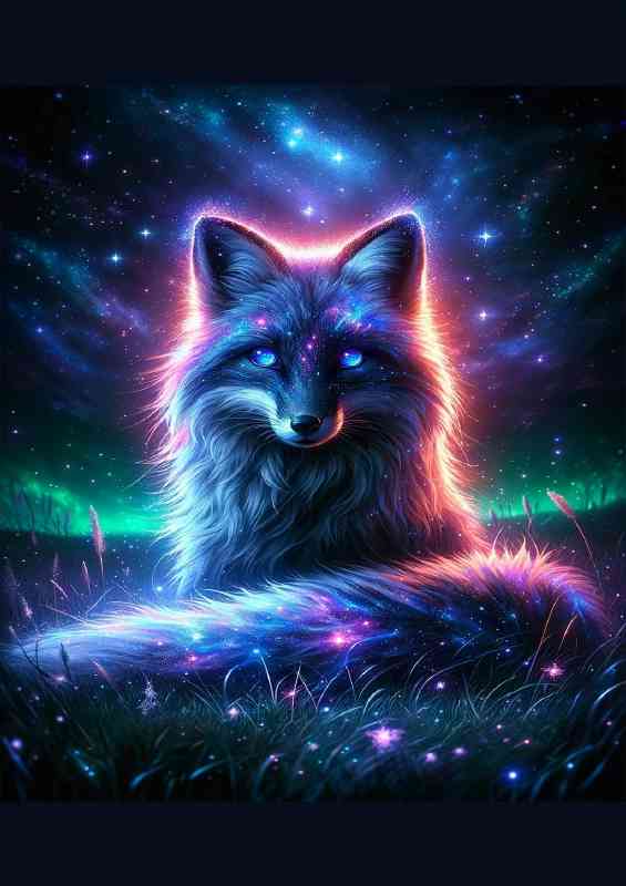 Cosmic Fox its fur sparkling with stardust and vibrant auroras | Metal Poster