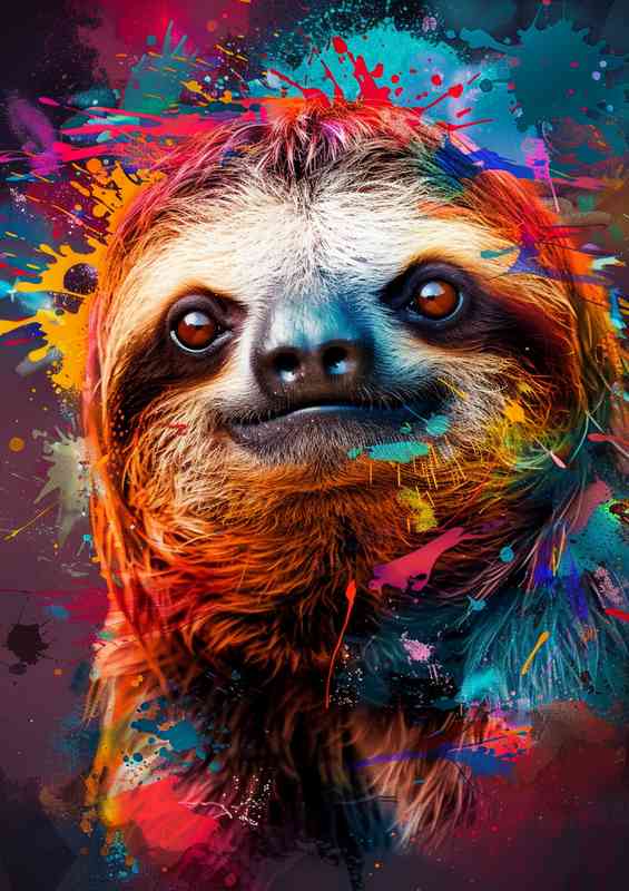 Cute sloth with colorful paint splashes | Canvas