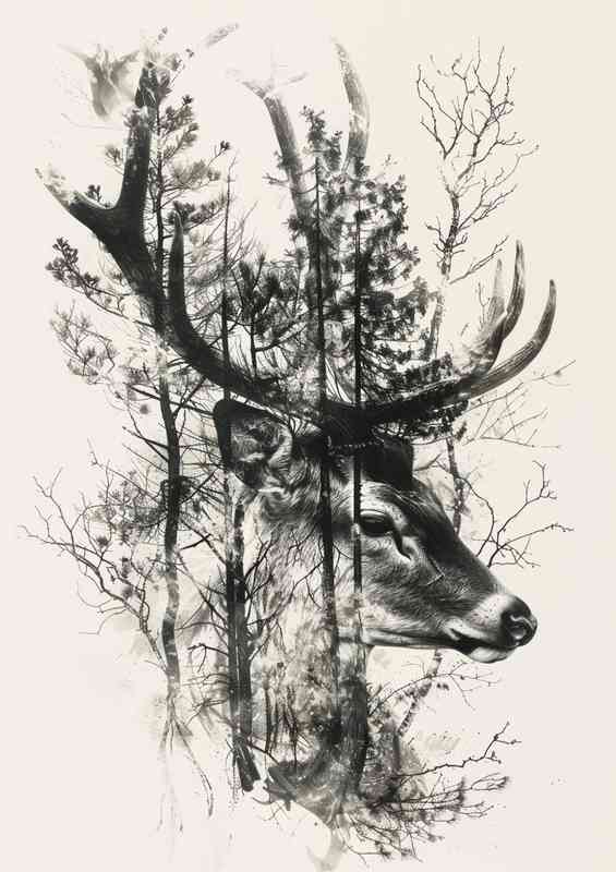 Deer head and trees exposure | Metal Poster