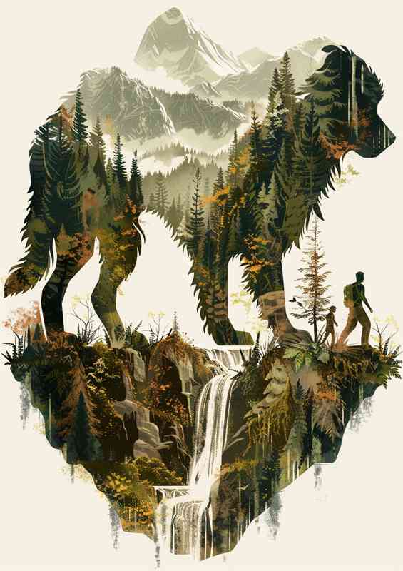 Dog in the Mountains and waterfalls | Canvas
