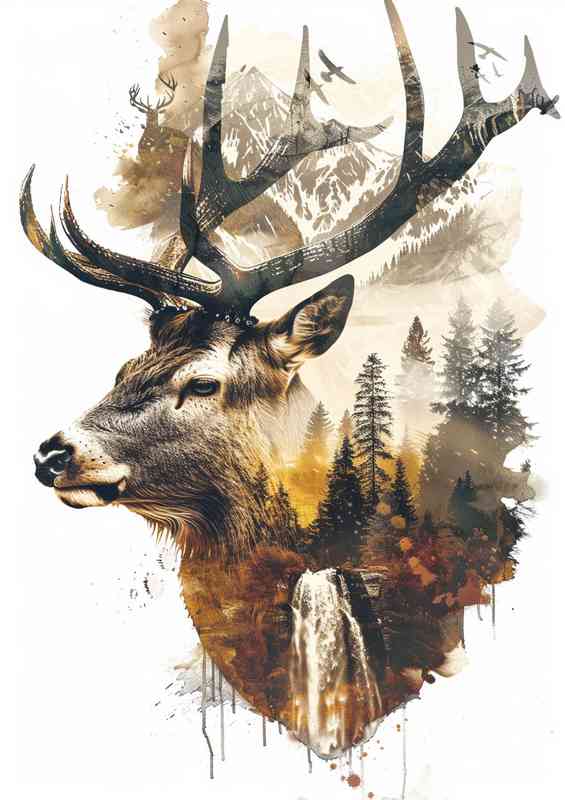 Double exposure of the deer head and antlers | Poster