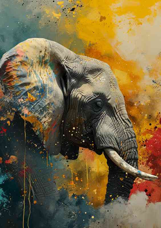 Elephant head with splashed art colours | Canvas