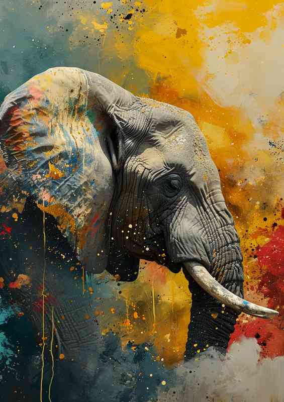 Elephant head with splashed art colours | Di-Bond