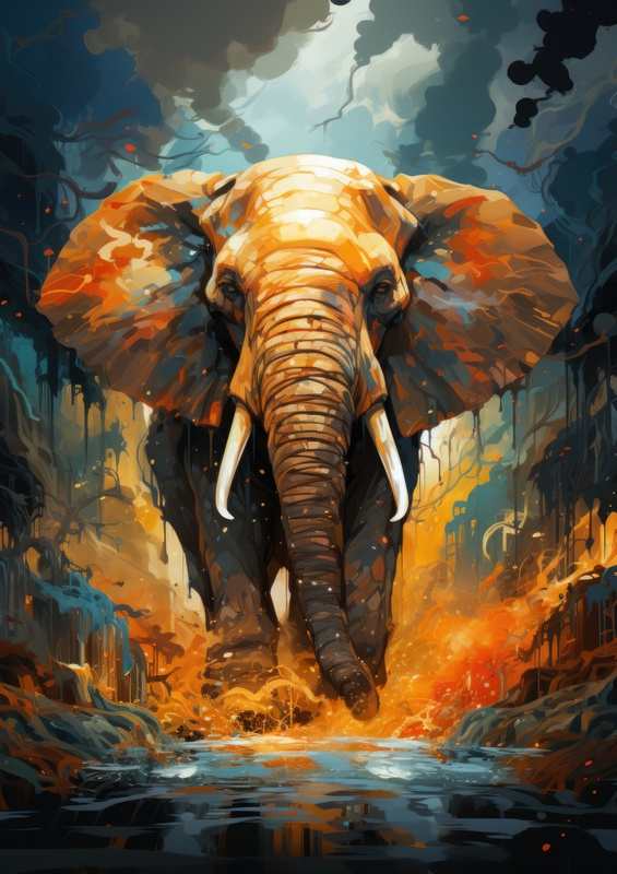Elephant splashing through the water | Di-Bond