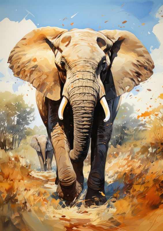 Elephant walking on a track | Canvas