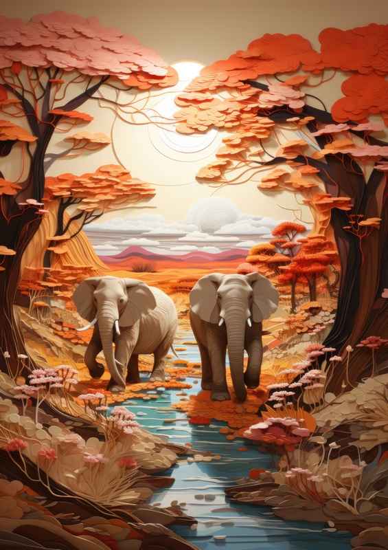 Elephants by the lake | Poster