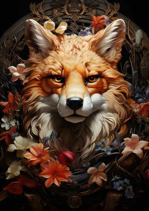 Fox Face with flowers | Poster