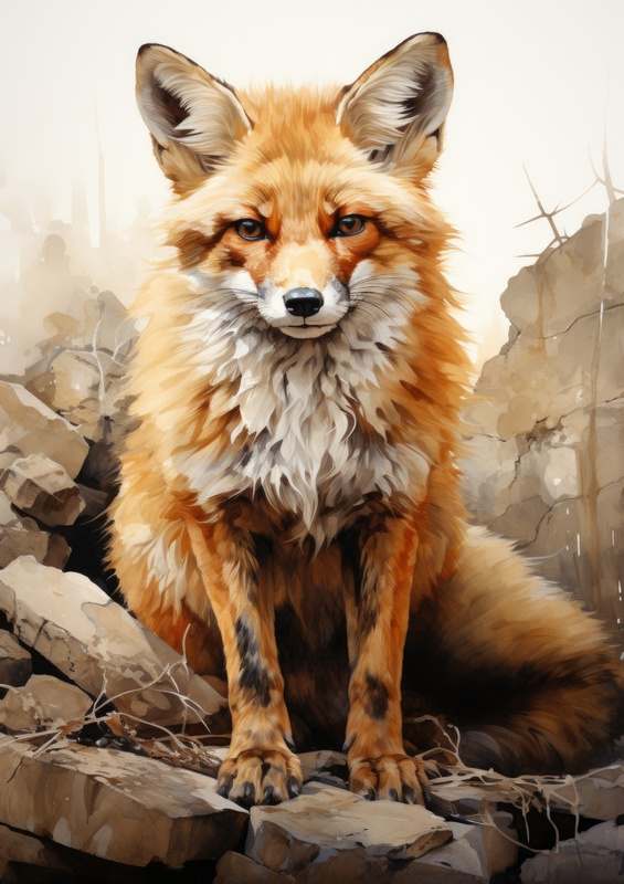 Fox sitting on the rocks | Di-Bond
