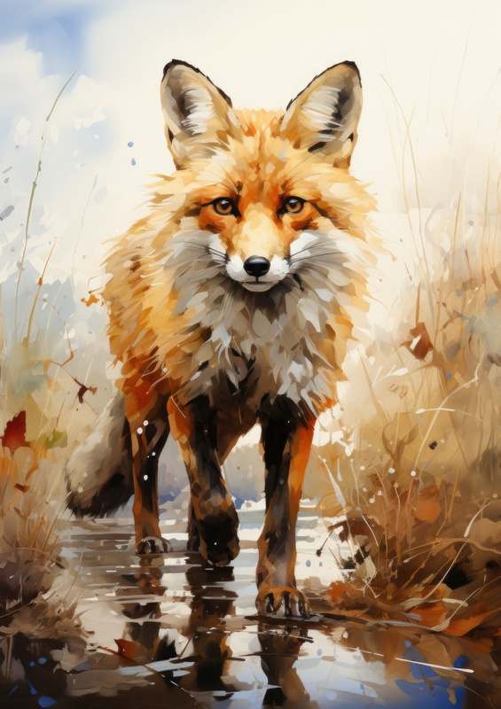 Fox walking down stream | Metal Poster