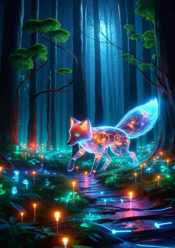 Futuristic fox with glowing translucent fur | Poster
