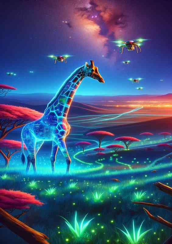 Futuristic giraffe with a transparent illuminated neck | Canvas