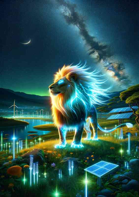 Genetically modified lion with bioluminescent fur | Metal Poster