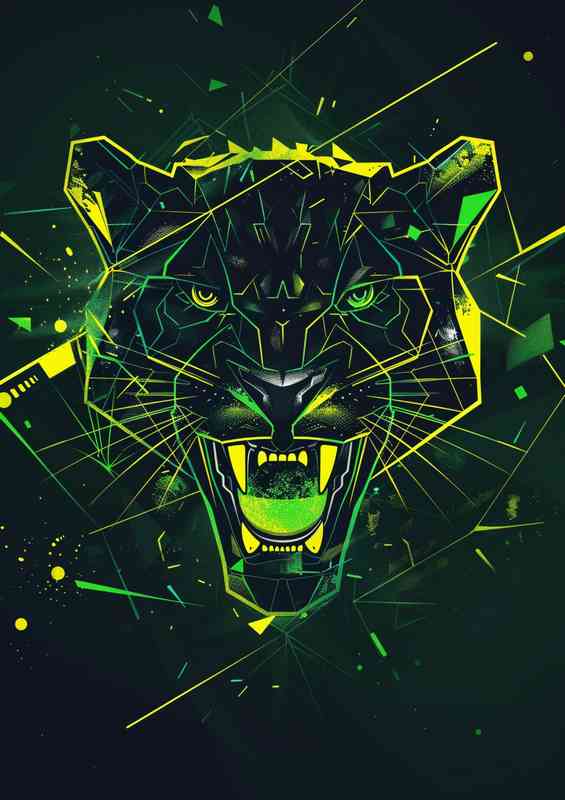 Geometric minimal of an angry panther | Metal Poster