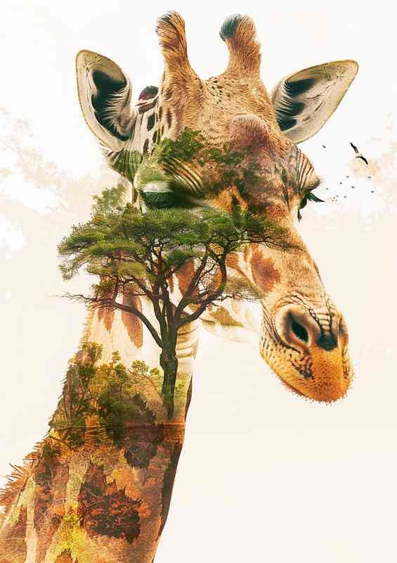 Giraffes head on the african survanna | Di-Bond