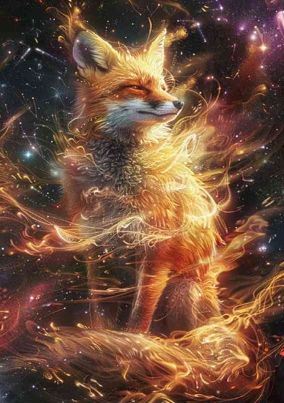 Golden Fox made of swirling cosmic energy | Di-Bond