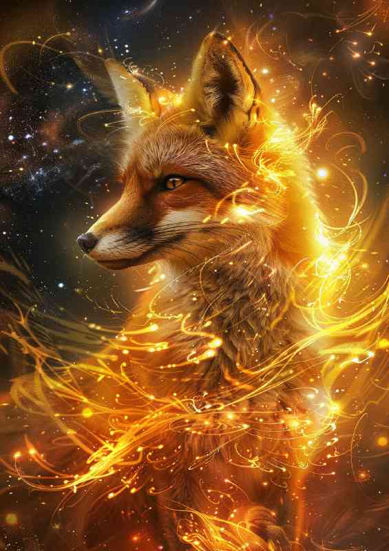 Golden Fox made of swirling cosmic energy stars | Di-Bond