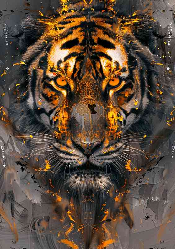 Golden orange tigers art | Metal Poster