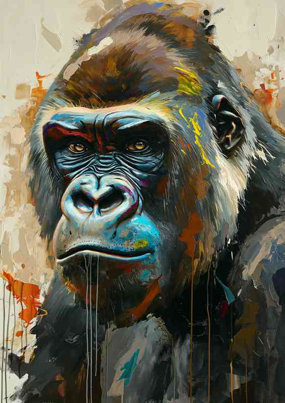 Gorilla painting with colorful paint dripping | Canvas