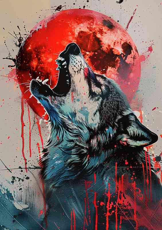 Howling wold with a red moonlight | Di-Bond