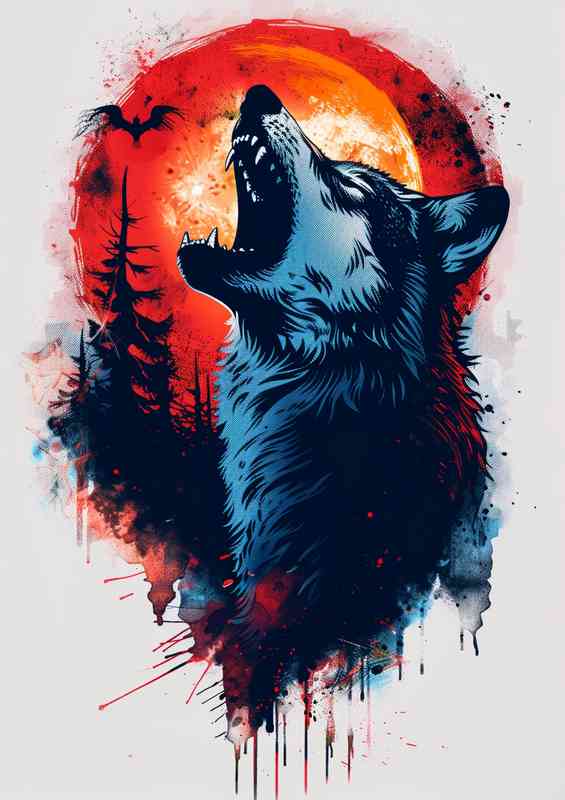 Howling wolf in the moonlight | Metal Poster