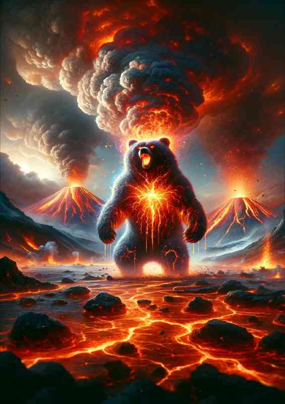 Lava Bear emerging from a volcanic explosion | Canvas