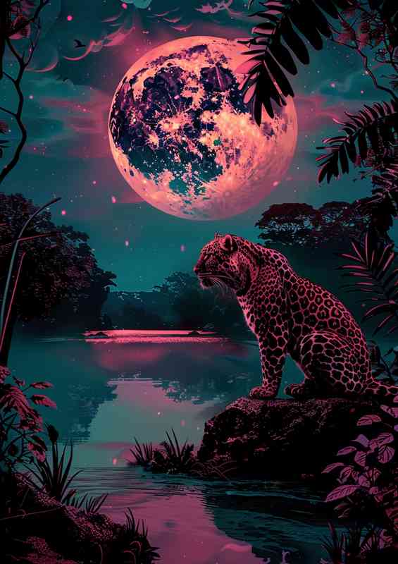 Leopard under a full moon | Poster