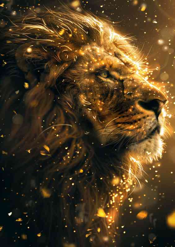 Lion of forest golden dust | Metal Poster