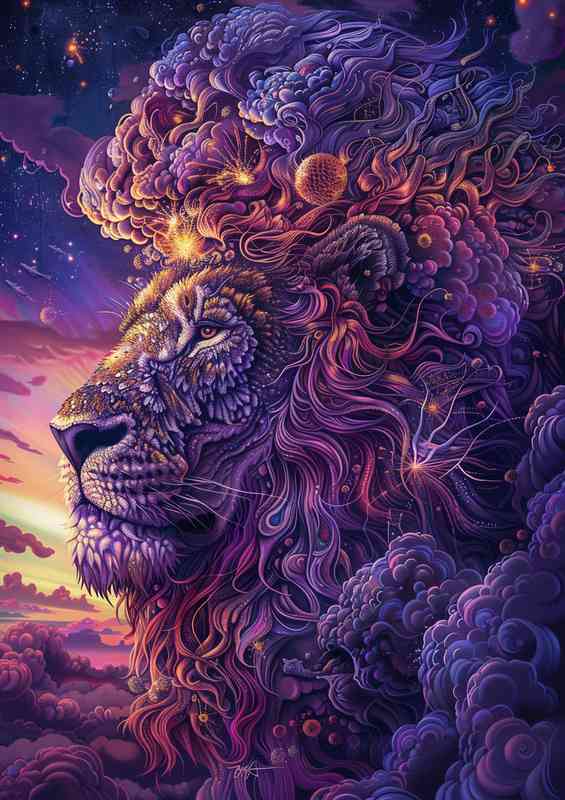 Lion on a colorful sky background | Metal Poster