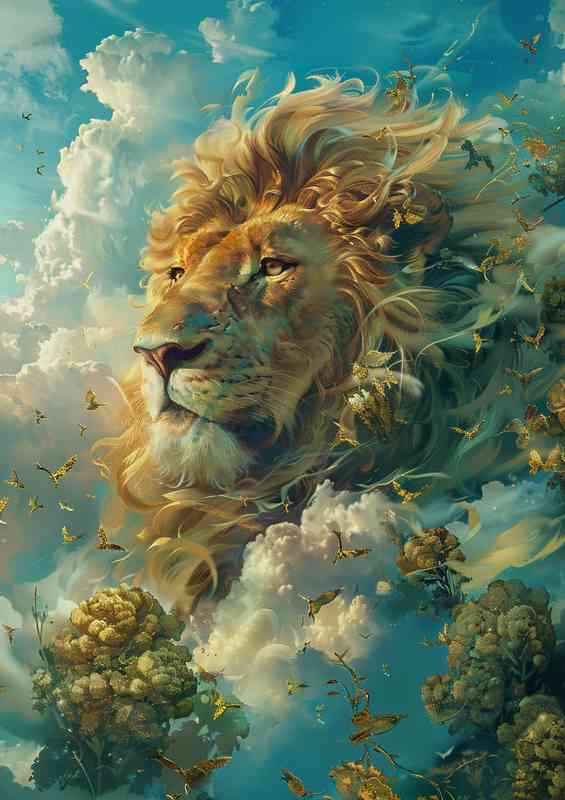 Lion surrounded by clouds | Metal Poster