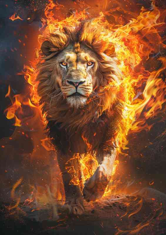 Lion walking through the flames | Poster