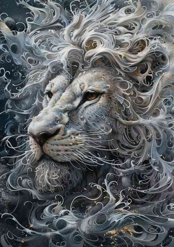 Lion white painted Lions head | Metal Poster
