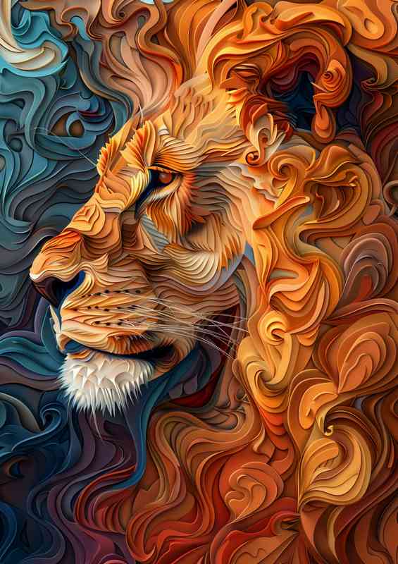 Lion with swirly orange main | Metal Poster