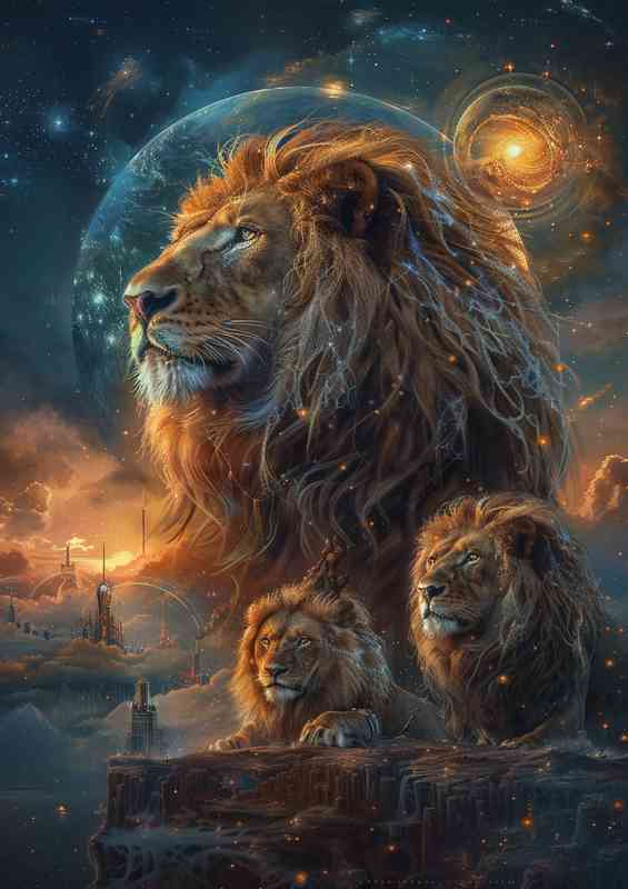 Lions and two stars painting | Poster