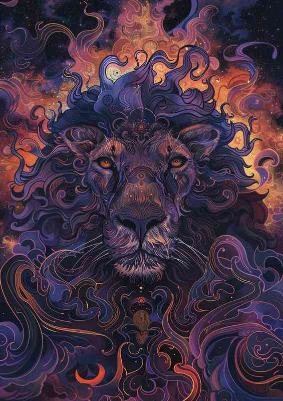 Lions face a colorful sky | Poster