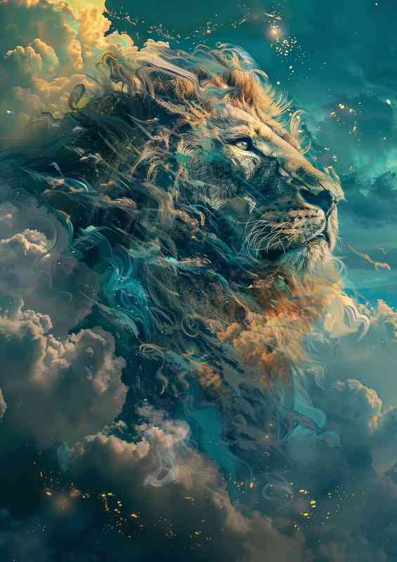 Lions head in a cloudy blue sky | Di-Bond