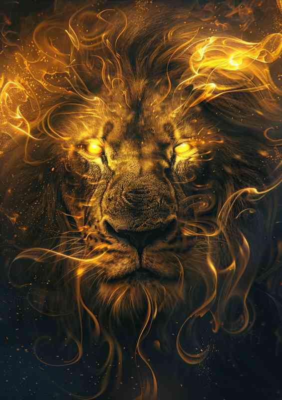 Lions head with golden flames | Di-Bond