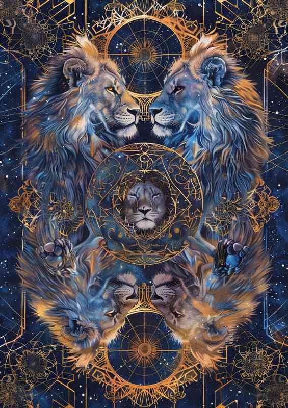 Lions in a surrealist style | Metal Poster
