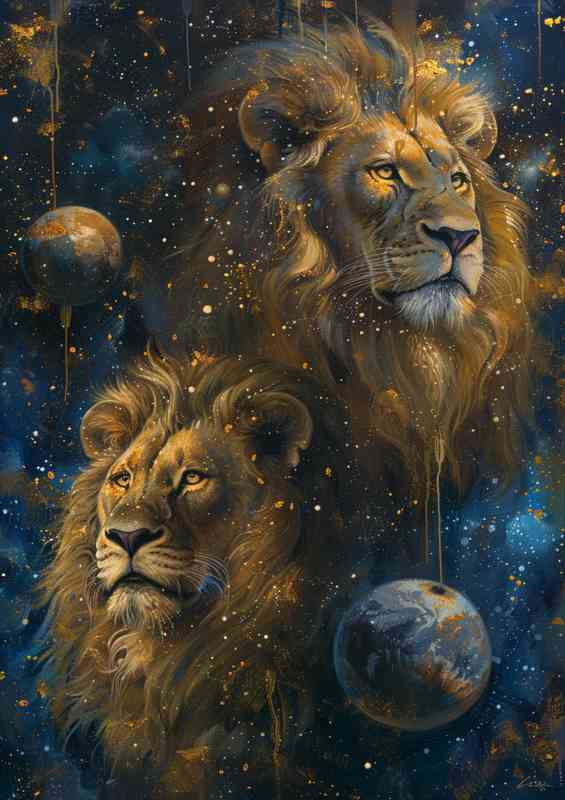 Lions with the planets and stars | Canvas