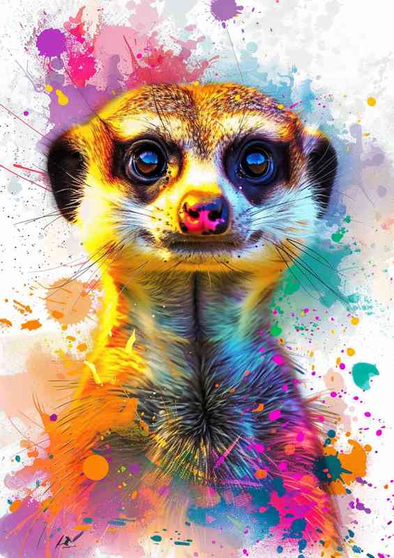 Meercat with big eyes and colour splashes | Poster