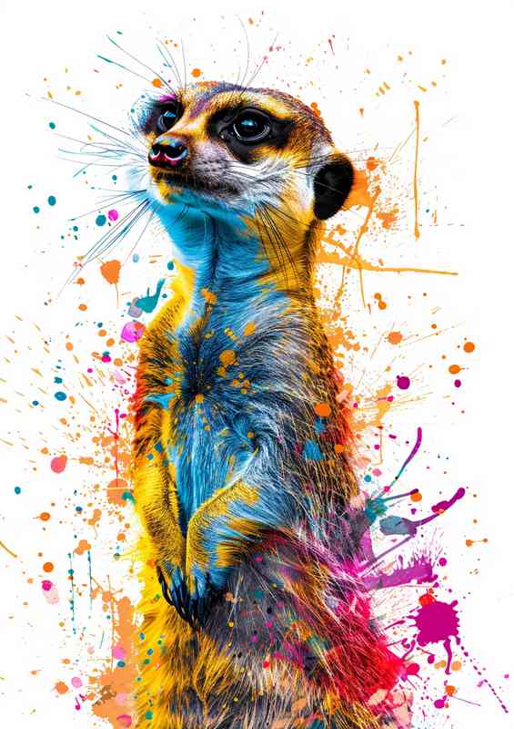 Meerkat with colorful paint splashes | Poster