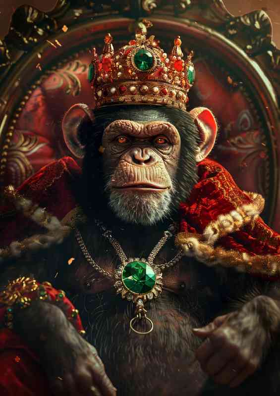 Monkey wearing a crown and royal red | Poster