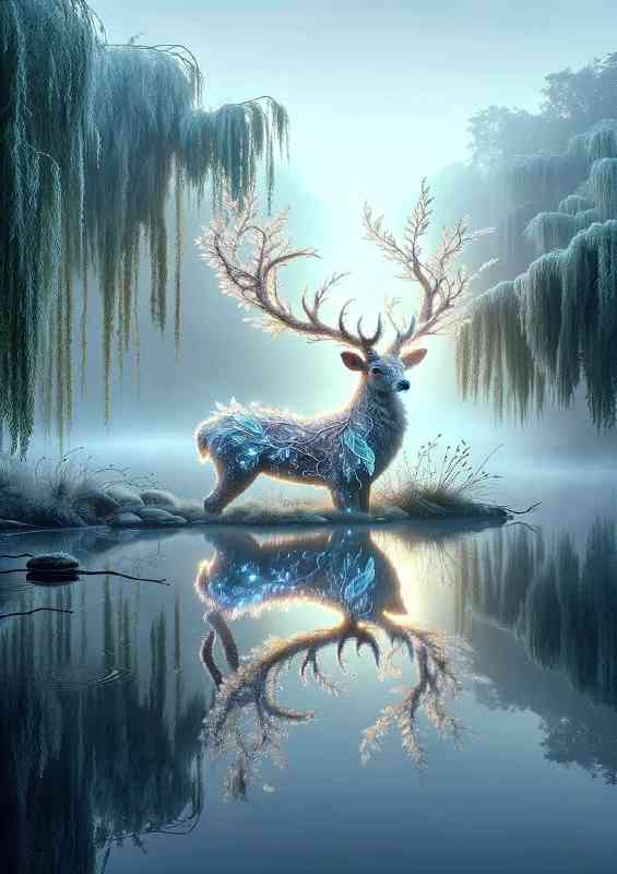 Mystical Deer with a coat of shimmering crystal leaves | Poster