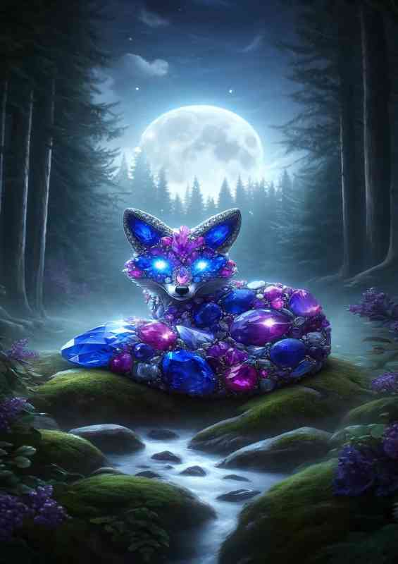 Mystical Fox composed of vibrant sapphires and amethysts | Canvas