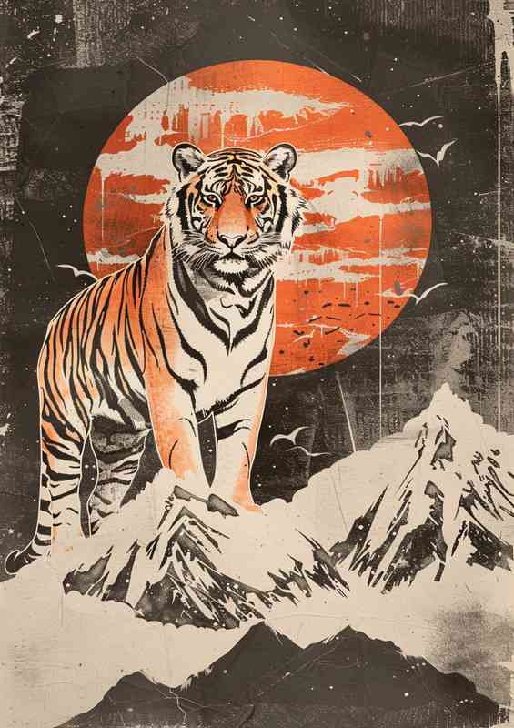 Orange moon Tiger in the mountains | Poster