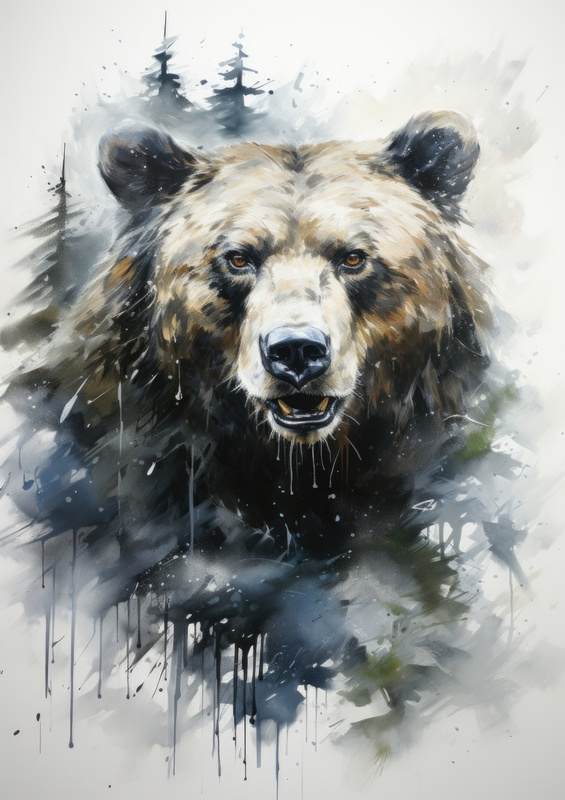 Painted Bear in the wilderness | Metal Poster