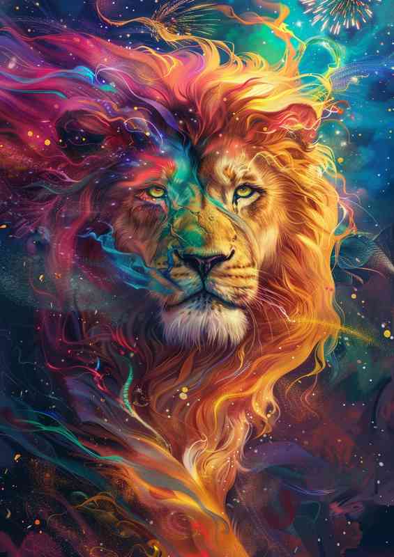 Painted Lion with super bright colours | Di-Bond