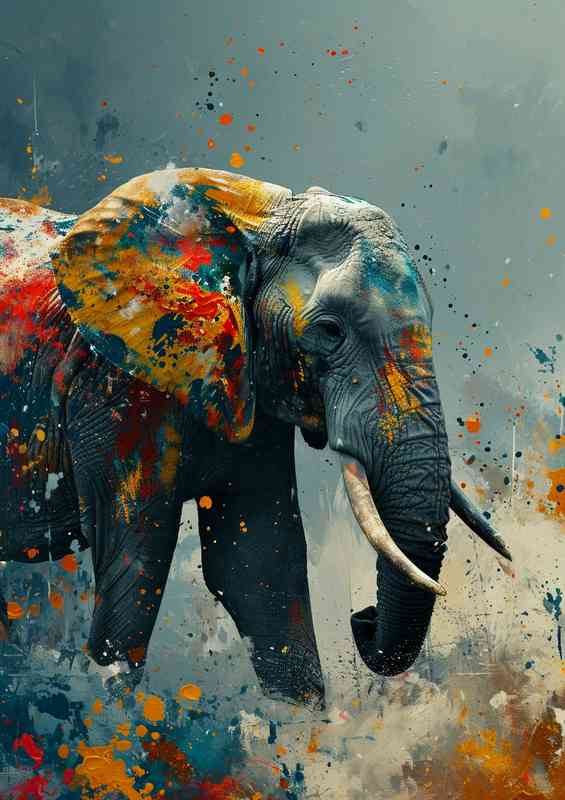 Painted elephant splash art | Metal Poster