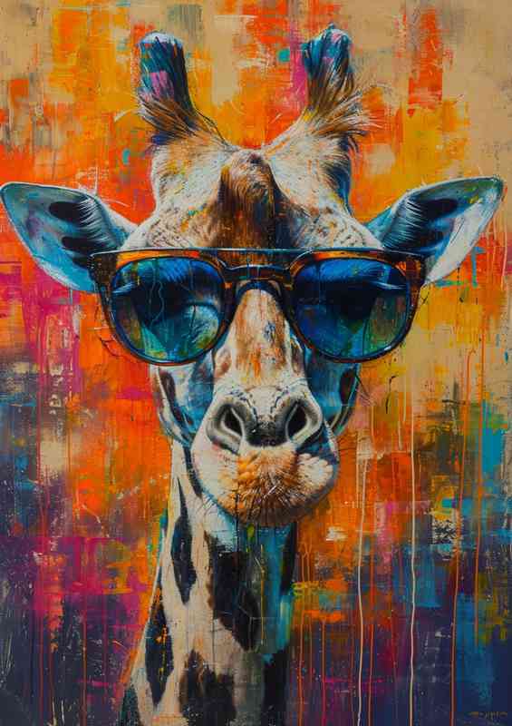 Painting of a giraffe wearing sunglasses | Metal Poster